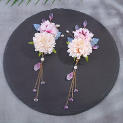Chinese Style Flower Headpiece with Beaded Pendant Hair Accessories