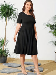  Short Sleeve Stretch Pleated Dress