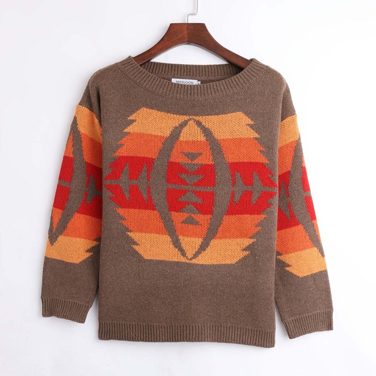 Women's Block Crew Neck Sweater Casual Long Sleeve Knit Sweater
