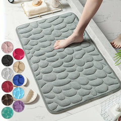 Cobblestone Embossed Memory Foam Bath Mat Non Slip Washable Thick Bath Rug