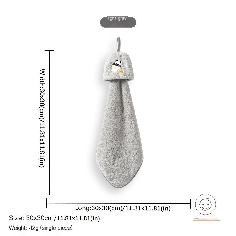 Panda Pattern Hanging Towel Coral Fleece Absorbent Soft Towel