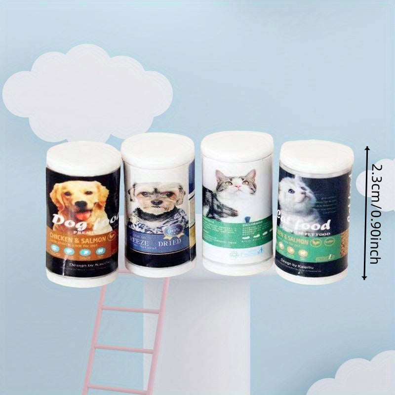 Dollhouse Pet Food Can Set - Realistic Dog & Cat Food Models for Decor