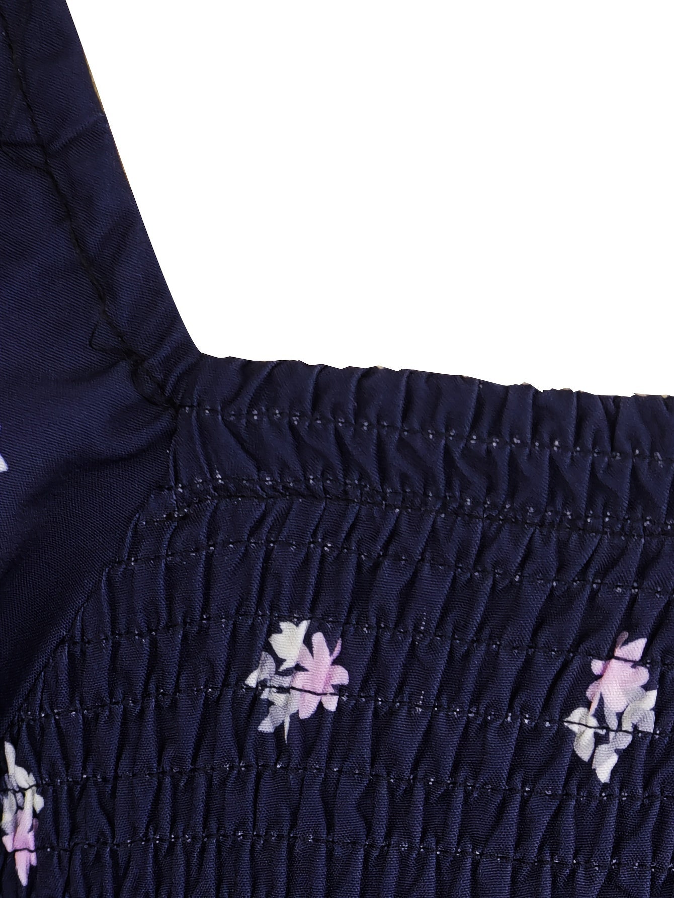  Floral Print Long Sleeve Smock Dress
