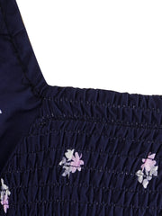  Floral Print Long Sleeve Smock Dress