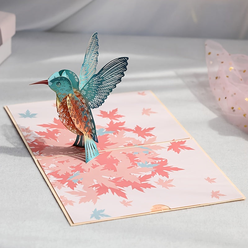 3D Birthday Greeting Card Maple Leaf Bird Paper Carving Creative Gift