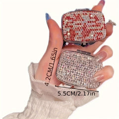 Pink Diamond Studded Mini Medicine Box Rhinestone Pill Storage