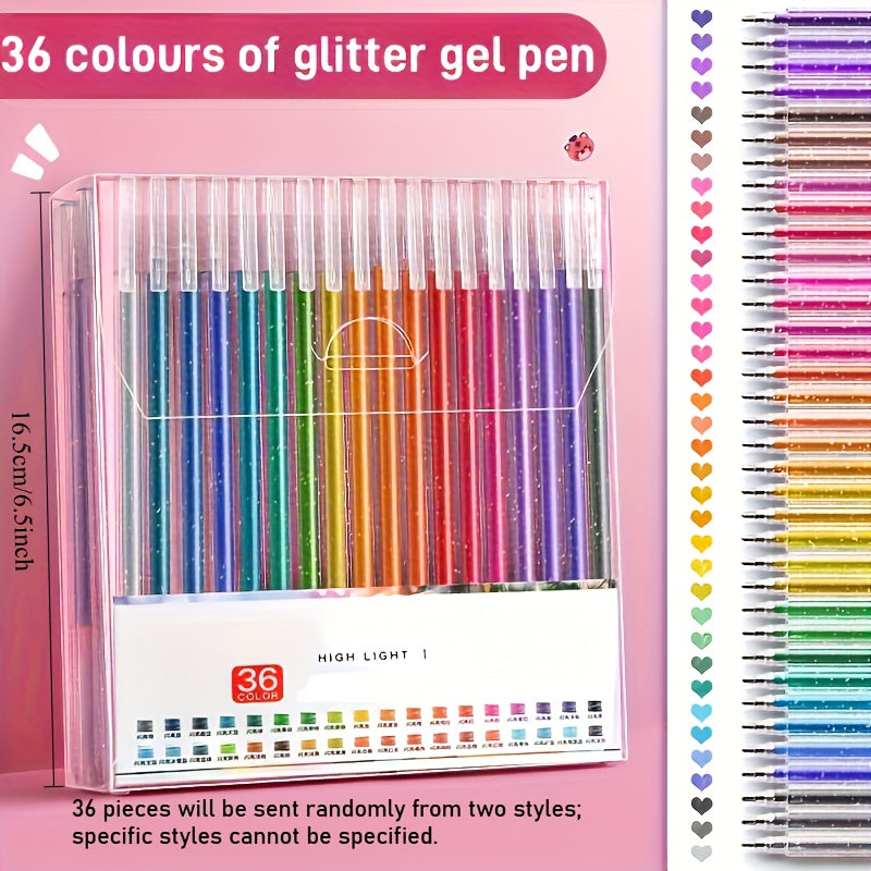 36pcs Glitter Gel Pen Set with Smooth Writing & Vibrant Colors for Journaling
