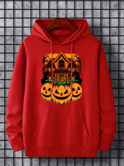 Men's Pumpkin Graphic Hoodie Stretch Drawstring Hooded Sweatshirt