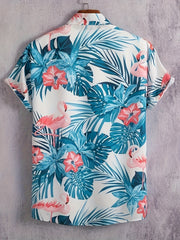 Flamingo Print Men s Casual Short Sleeve Hawaiian Shirt