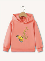Girls' Butterfly Pattern Casual Hooded Sweatshirt