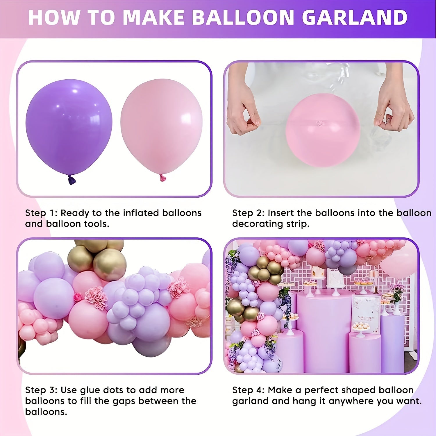 100pcs Pink Purple Balloon Garland Kit Macaron Pink And Purple Balloon Arch
