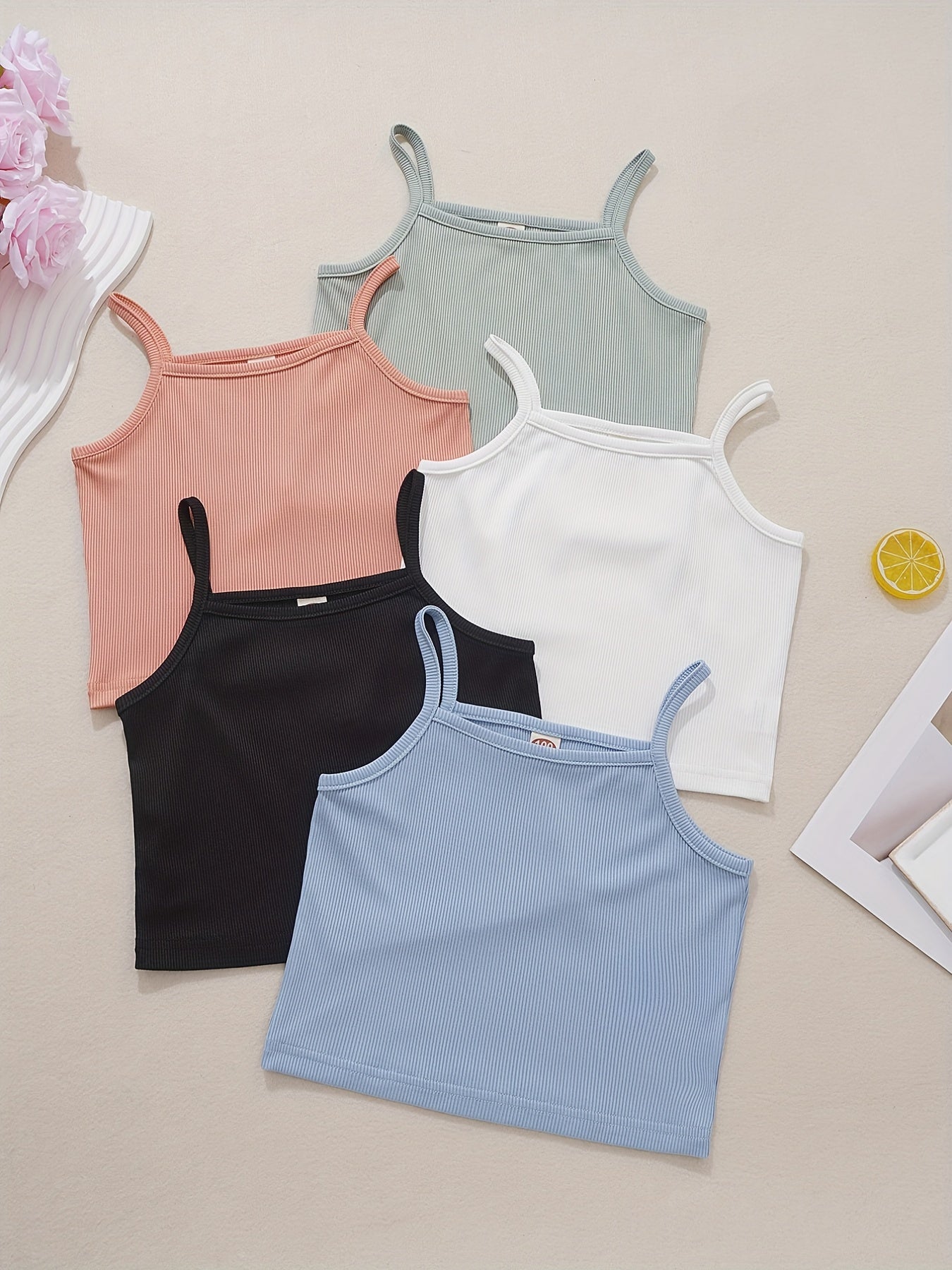 5pcs Toddler Girls Cami Top Solid Sleeveless Stretchy Tank Top