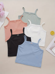 5pcs Toddler Girls Cami Top Solid Sleeveless Stretchy Tank Top