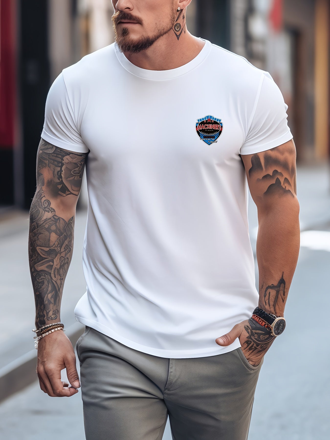 Car & Various Pattern Print Men's Comfy T shirt Graphic Tee