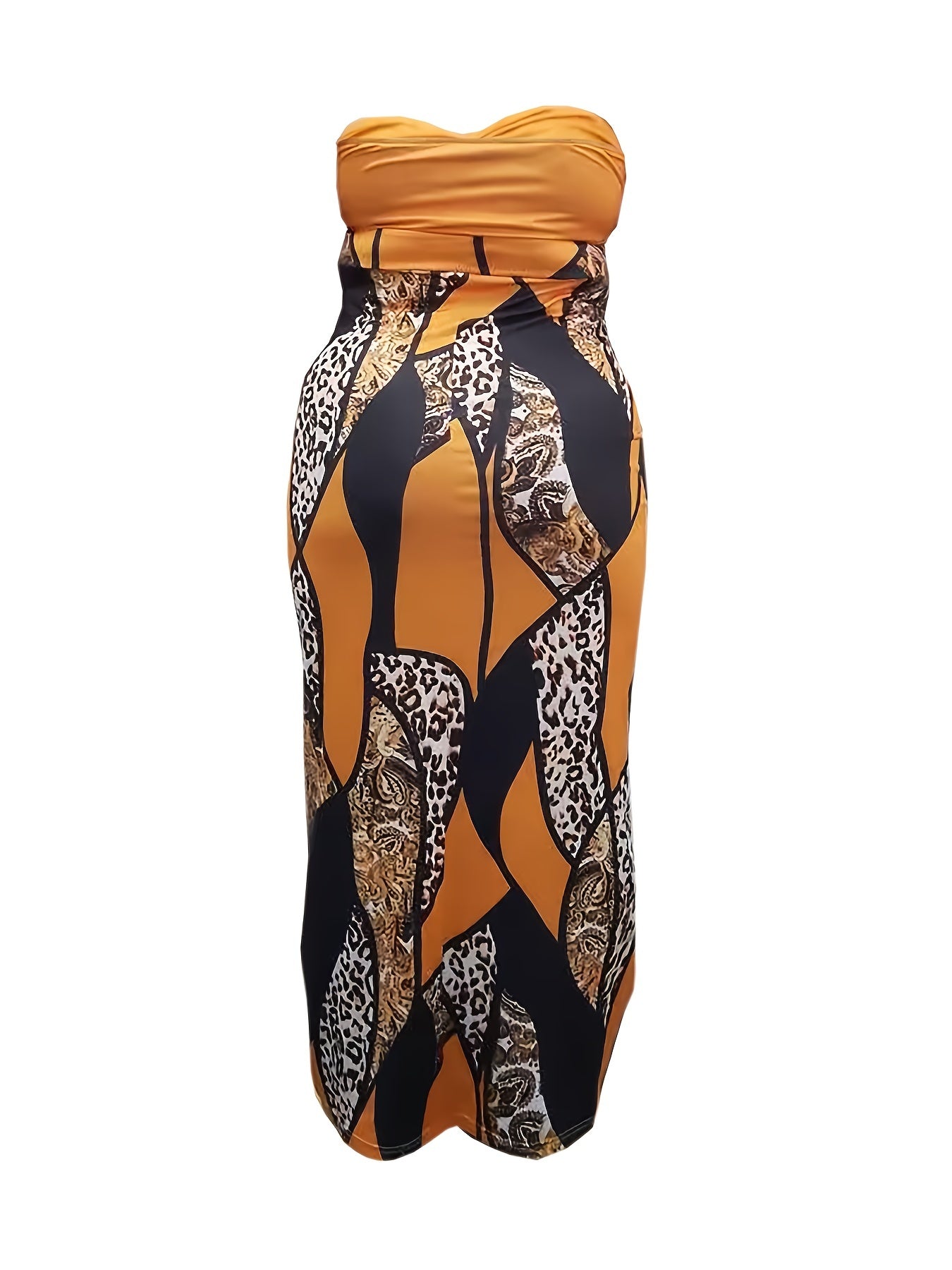  Colorblock Leopard & Paisley Print Tube Dress