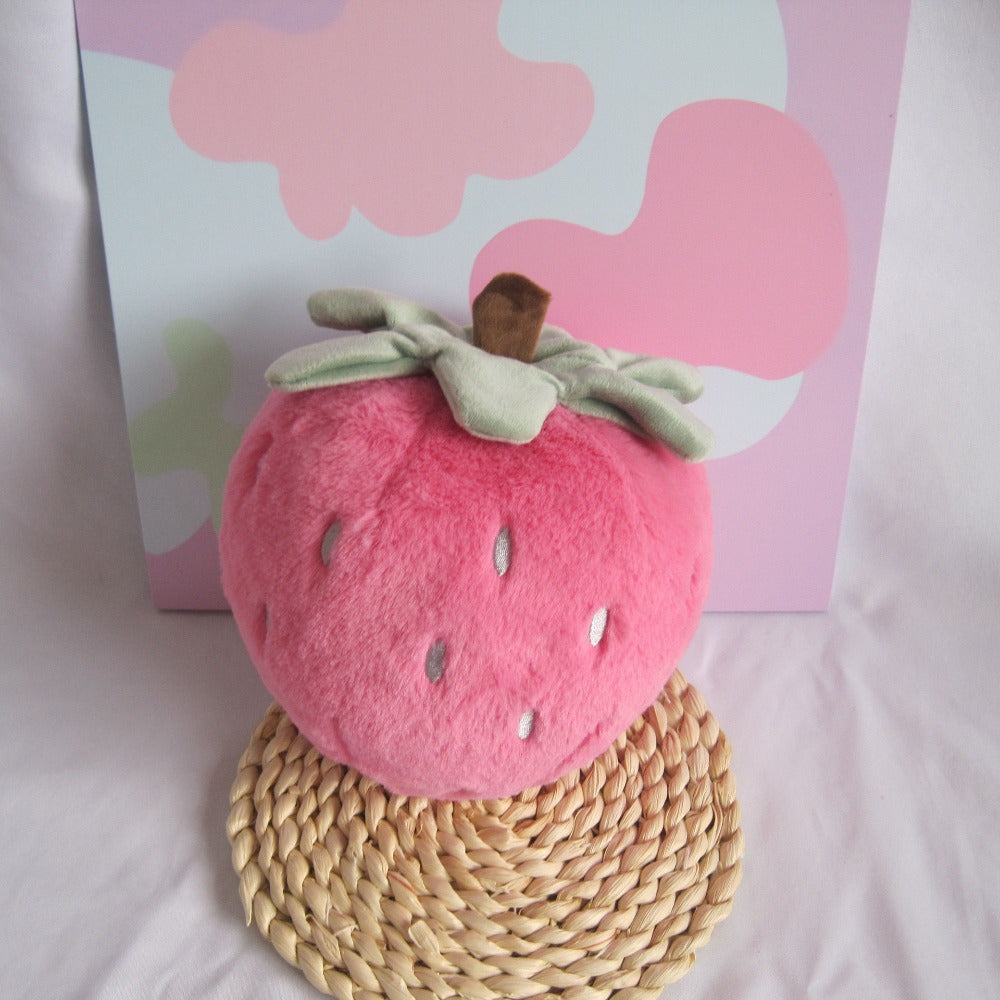 Soft Strawberry Plush Toy Fruit Doll with Green Leaves