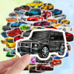 50 Reusable Racing Car Doodle Stickers Vibrant Designs Self Adhesive