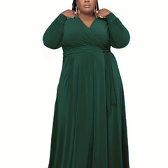  Solid Long Sleeve Maxi Dress Pockets