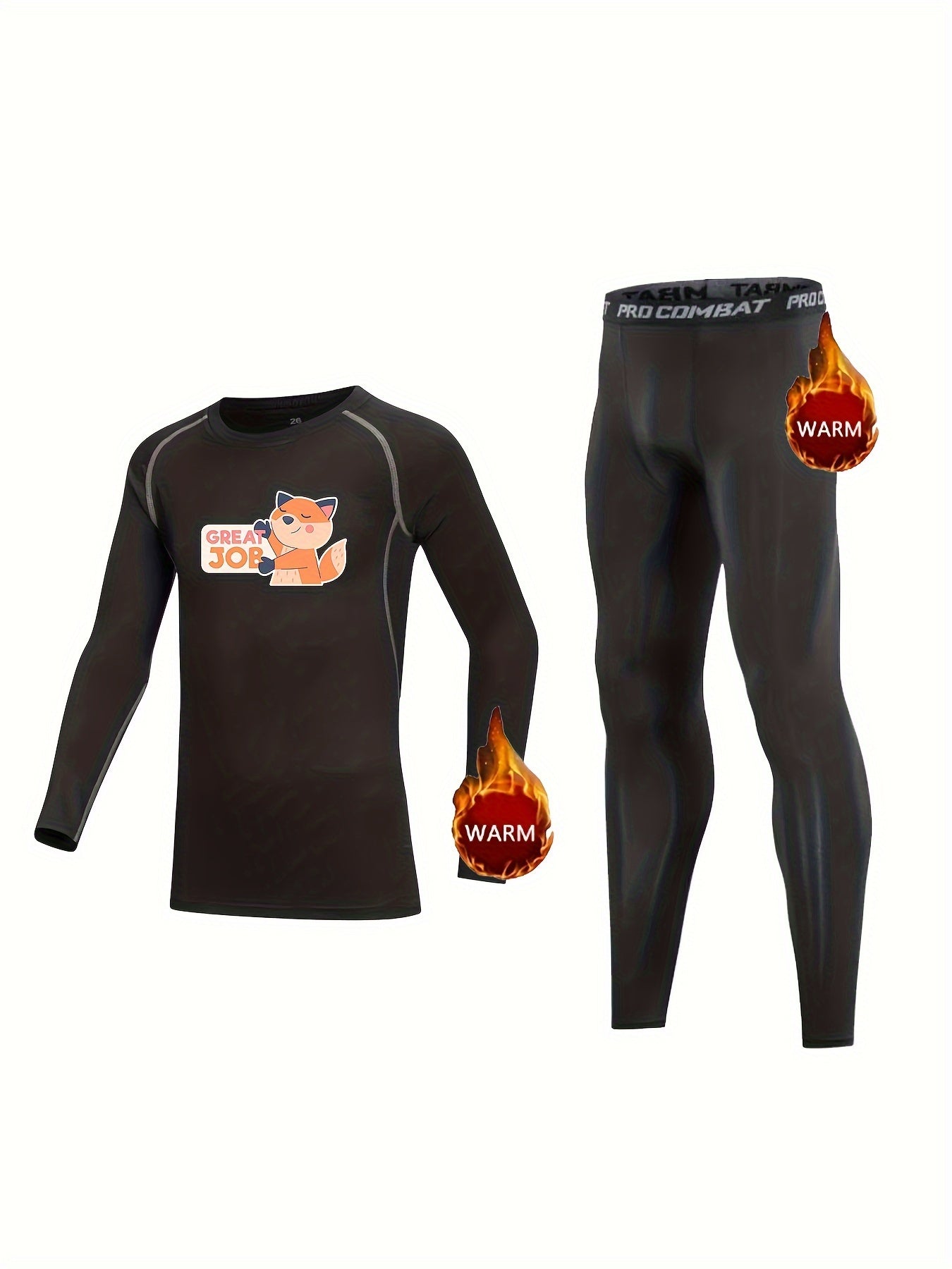 Kids Fox Pattern Fleece Sets Crew Neck Pullover & Elastic Waist Pants