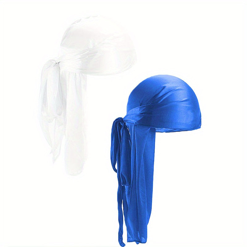 2pcs Wine Red Silk Bandage Pirate Hat Turban Hat Khaki Silky Durag