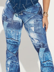 Women's Plus Denim Print High Rise Straight Leg Pants