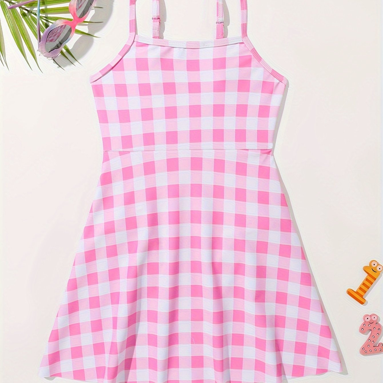 Girls Checkered Swimsuit - Comfy 1 Piece Bathing Suit