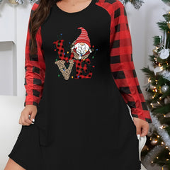  Christmas Casual Loungewear Dress Women's Plus String Lights & Gnome