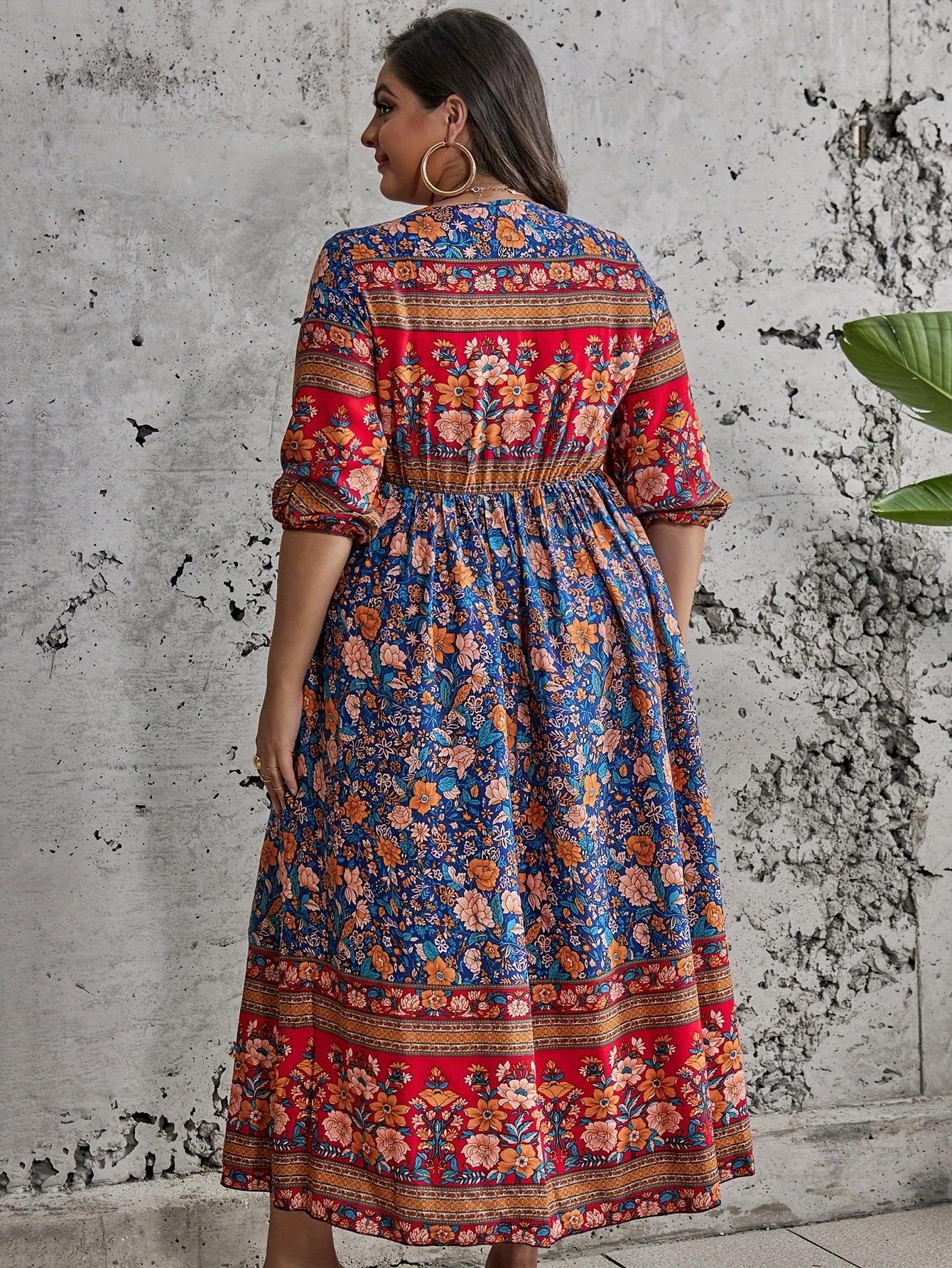  Ethnic Style Floral Print Maxi Dress