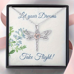 Dragonfly Pendant Bicolor Stainless Steel Chain Gift Necklace Card