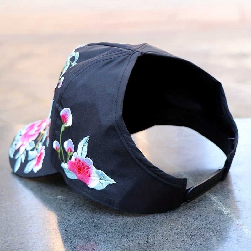 Bird Embroidery Backless Baseball Cap Boho Ponytail Sun Hat