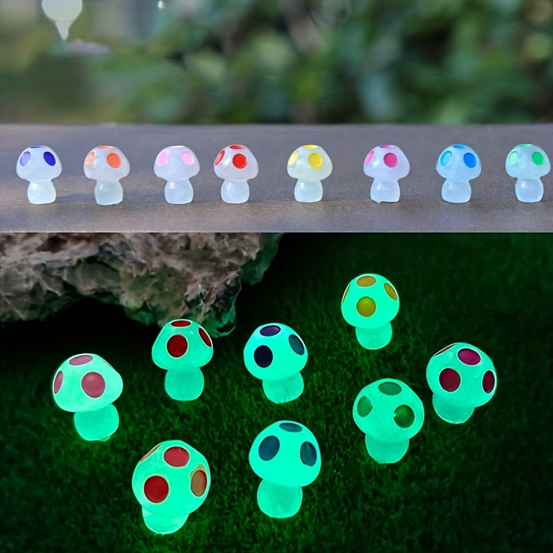 10pcs Glow In Dark Mushroom Resin Decor Fairy Garden Accessories