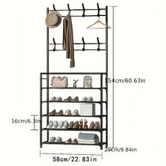 Standing Floor Coat Rack Shoes Rack Storage Garment Rack Entryway Carbon Steel