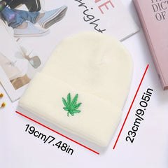 Leaf Embroidery Unisex Warm Hat Windproof Beanie