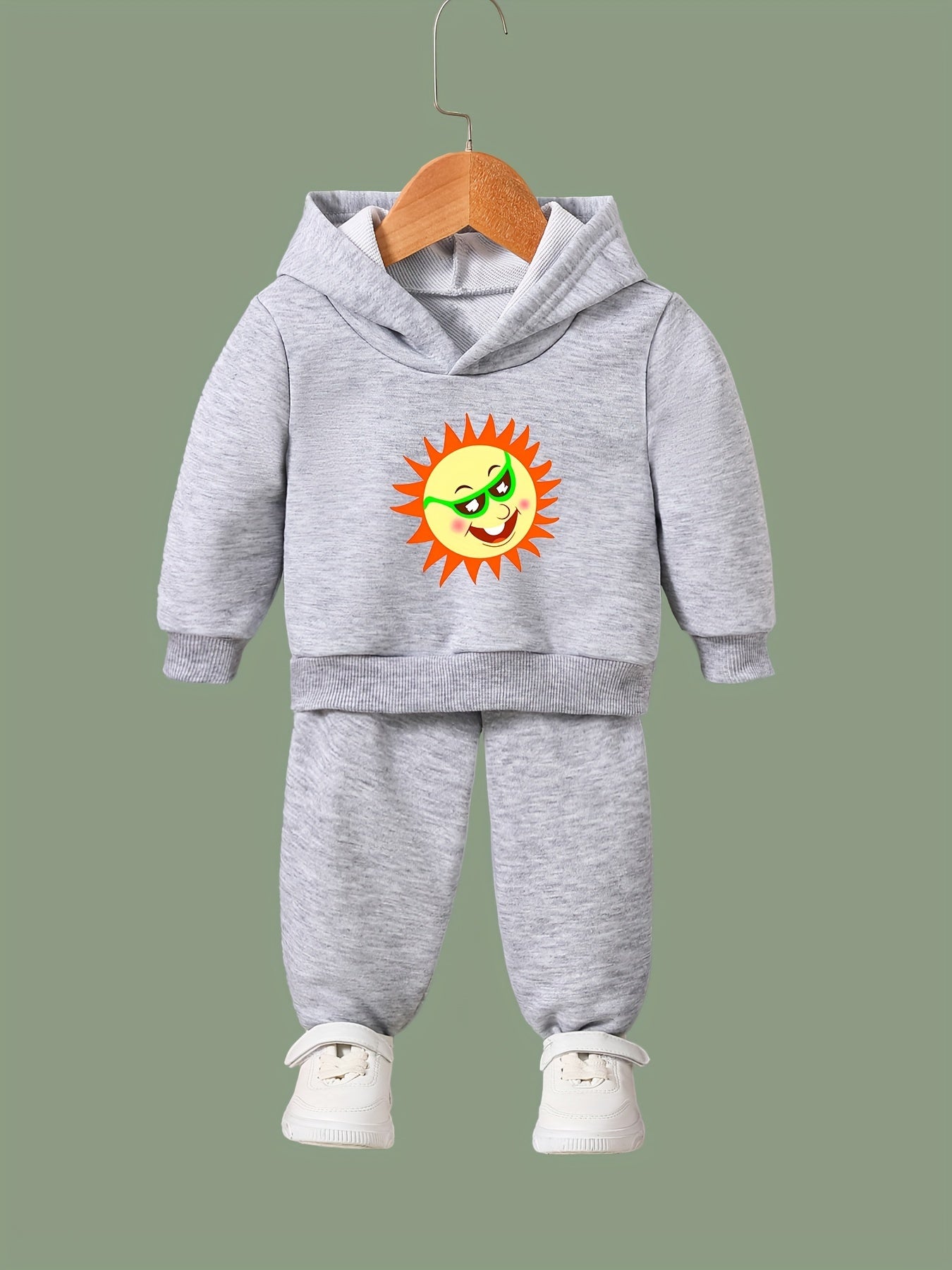 Kid's Cartoon Sun Print Outfit Hoodie & Pants Set Girl's Sporty Clothes