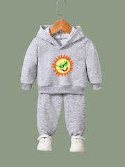 Kid's Cartoon Sun Print Outfit Hoodie & Pants Set Girl's Sporty Clothes
