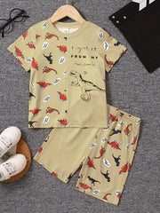 Boys Dinosaur Graphic Print T-shirt & Shorts Set for Summer