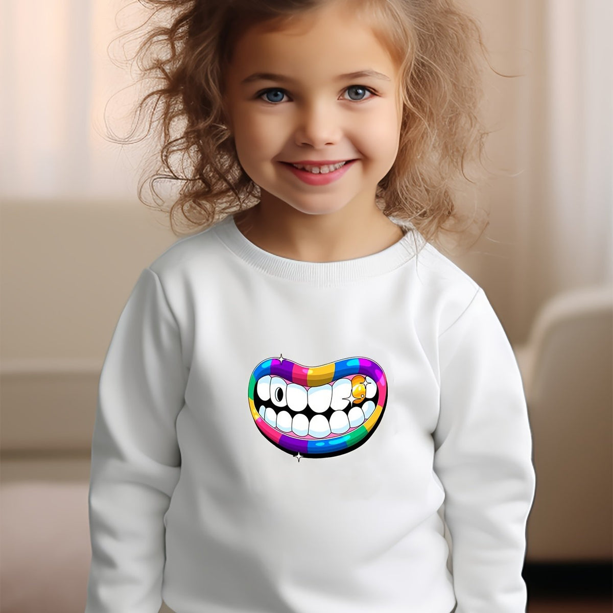 Girls Mouth Pattern Crew Neck Sweatshirt