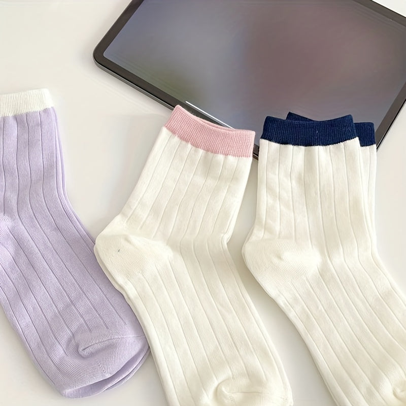 Colorblock Crew Socks Breathable Mid Tube Stockings