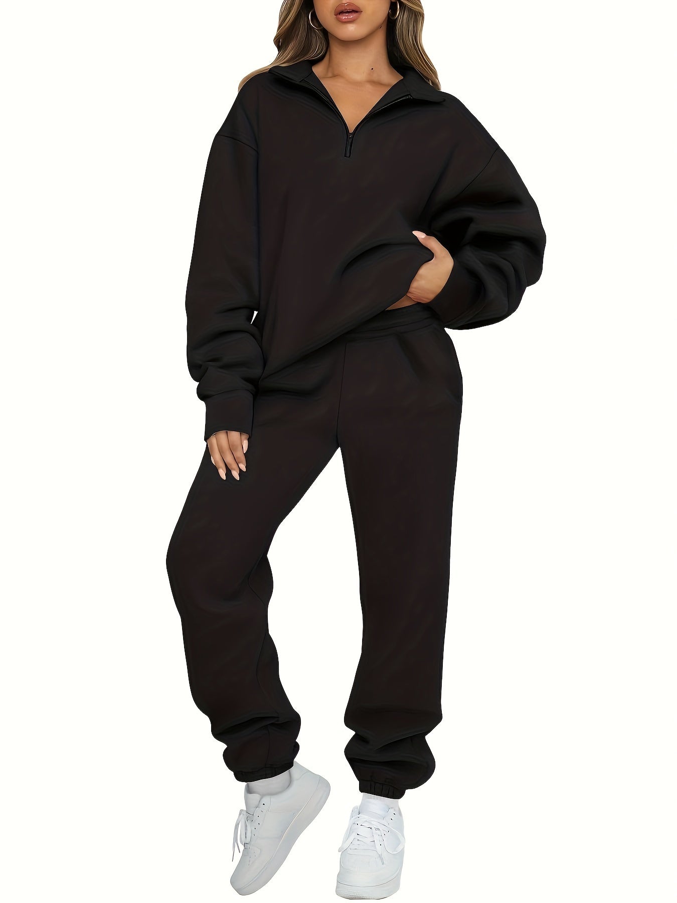  Zip Up Pullover Top & Joggers Set for Women