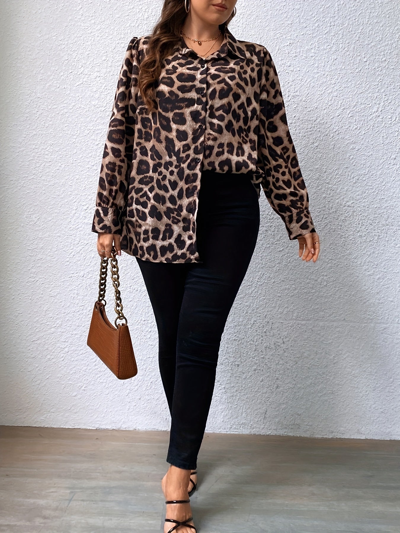 Leopard Print Button Up Shirt Top