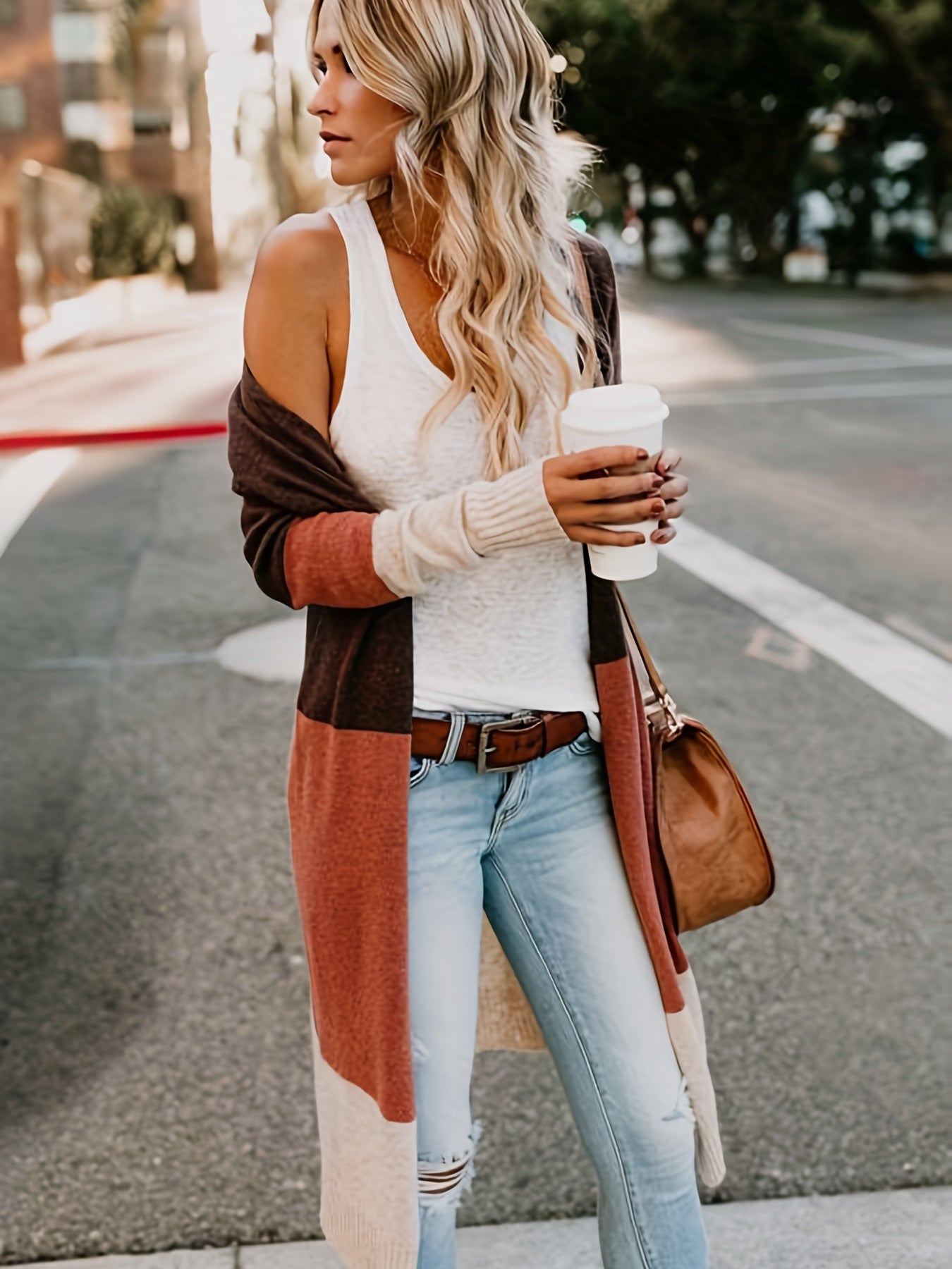  Colorblock Long Sleeve Cardigan