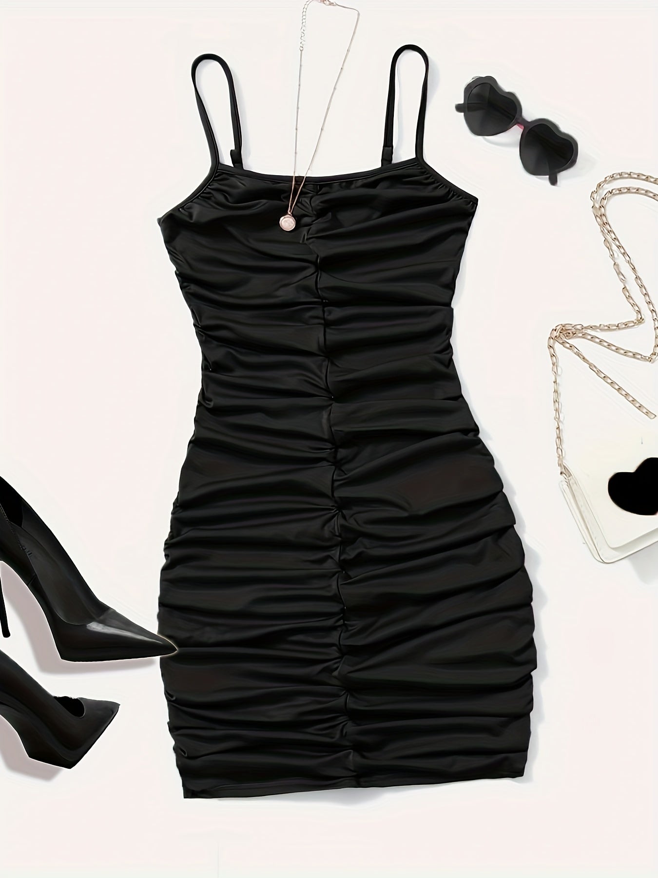 Sexy Summer Dress Women's Plus Solid Ruched Cami Dress