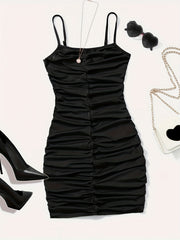  Sexy Summer Dress Women's Plus Solid Ruched Cami Dress