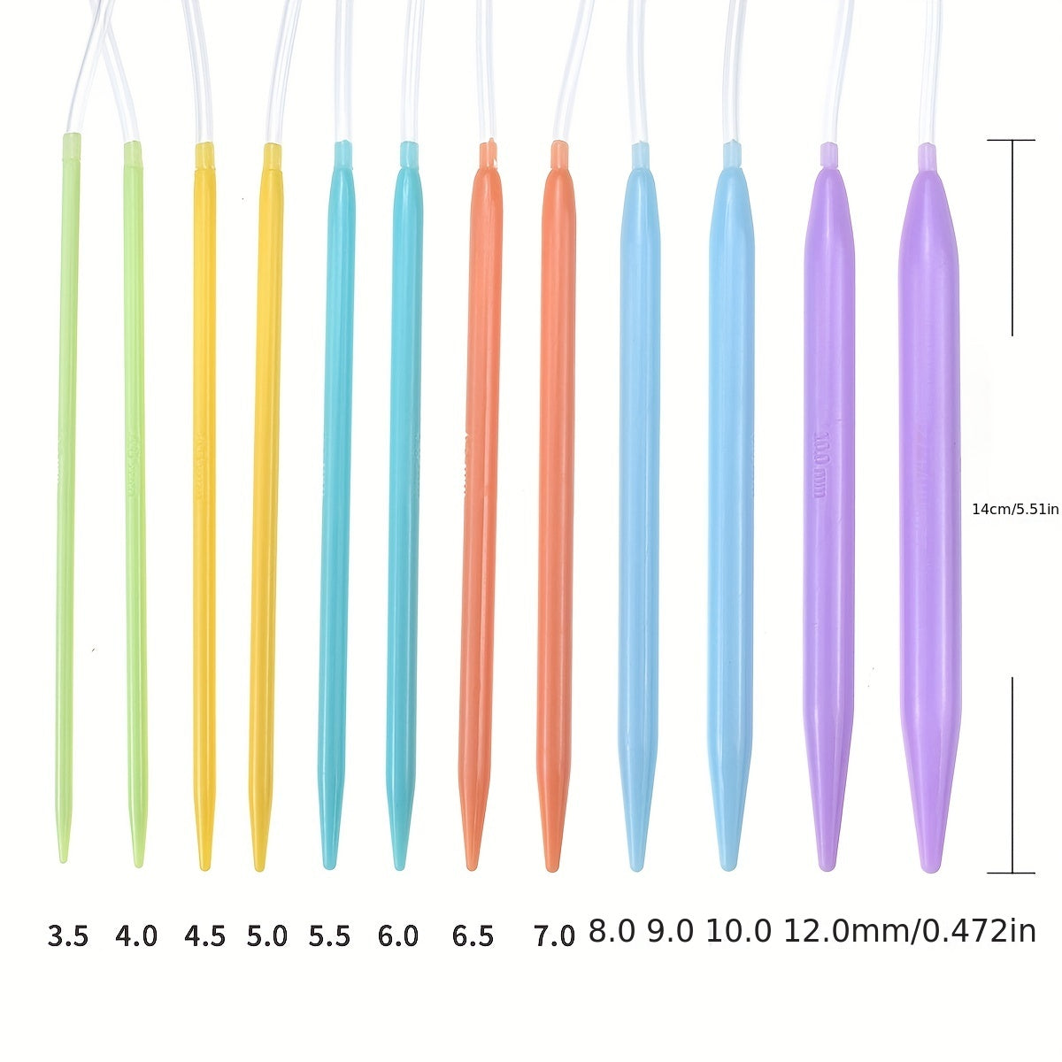 12pcs Soft Plastic Tube Round Knitting Needle Set 3.5mm-12mm Random Needle Croch