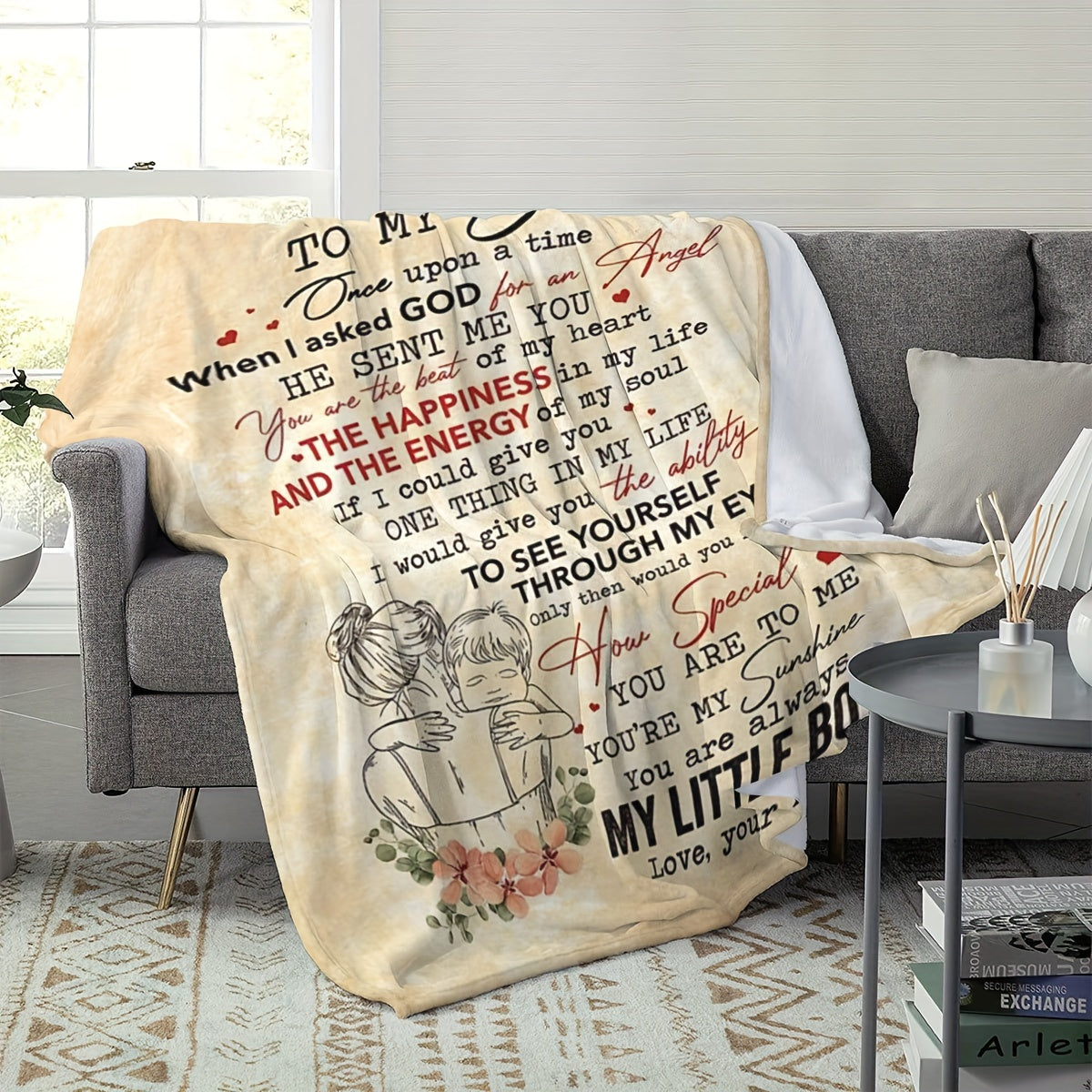 To My Son Envelope Printed Throw Blanket for Home, Outdoor, Travel