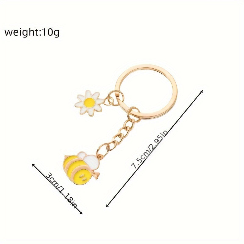 Bee Flower Charm Keychain Key Ring Backpack Handbag Purse Pendant