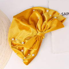 Velvet Bow Turban Hat Rhinestone Elastic Head Wrap