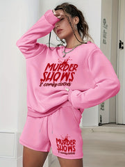 Women's Plus Size Halloween 2pcs Set Letter Print Sweatshirt & Shorts