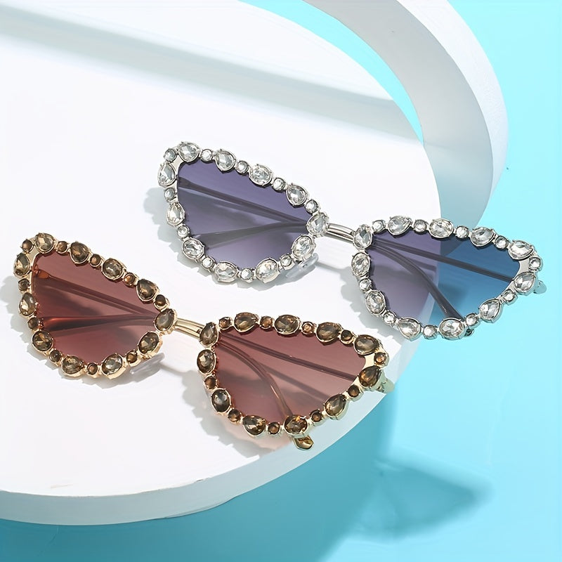 Rhinestone Decor Sunglasses Metal Frame UV400