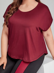 Solid Short Sleeve Sports Top Women's Plus Round Neck Medium Stretch